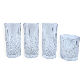 Set of 4 Hollywood Regency Crystal Glasses