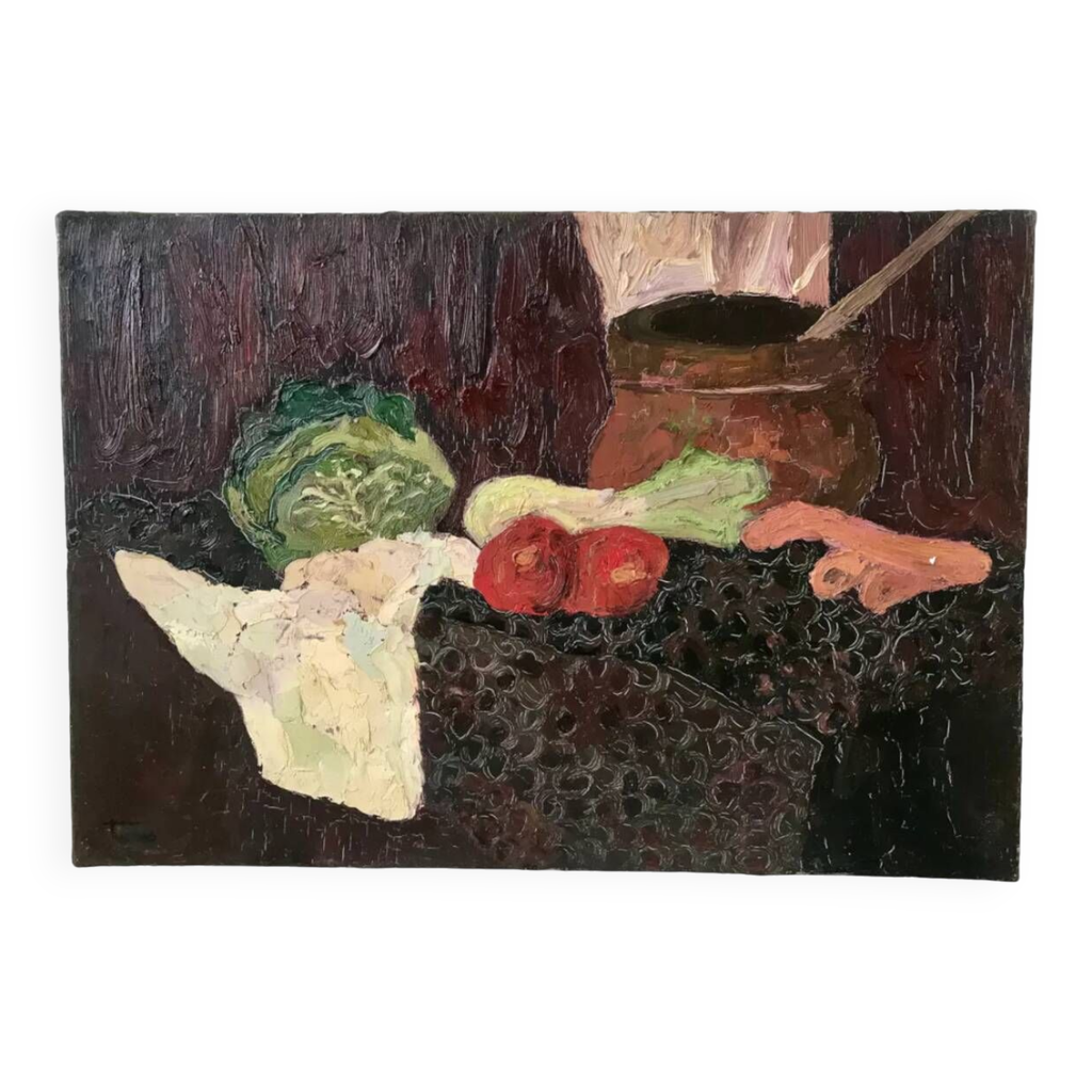Tableau huile sur toile nature morte fruits 1950 | Selency