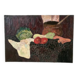 Tableau huile sur toile nature morte fruits 1950