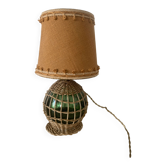 Lampe rotin et verre vintage