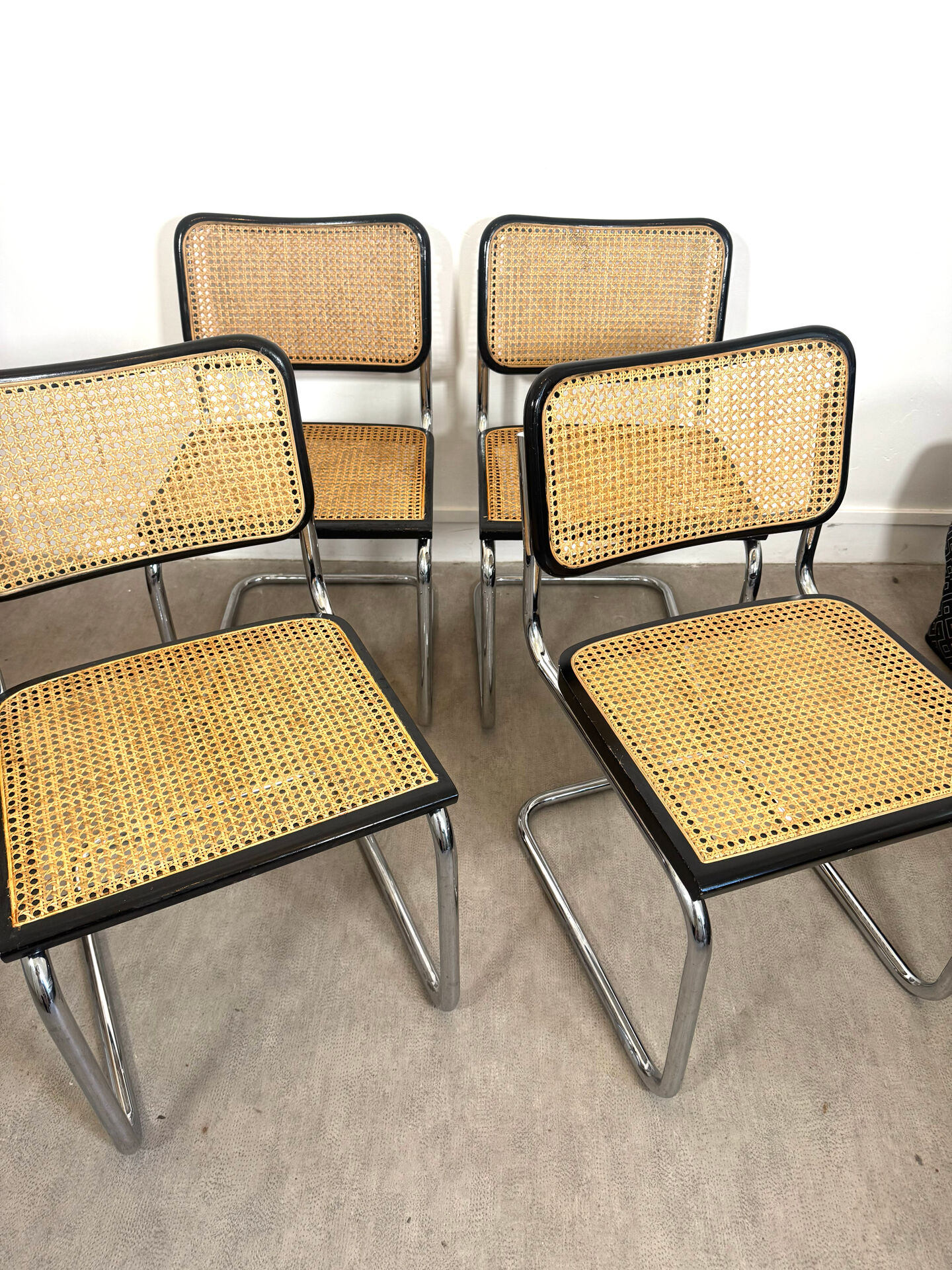 Set of four B32 chairs by Marcel Breuer made in Italy.