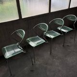 set of 4 designer chrome and plexiglass chairs, 80s