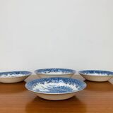 4 Churchill English ironstone soup plates, blue