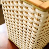 Retro plastic wicker basket with wooden frame