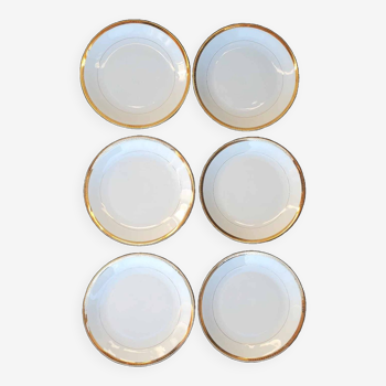 Lot de 6 assiettes plates en Porcelaine de Foëcy liseré épi doré