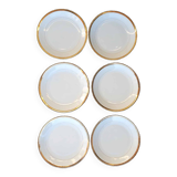 Set of 6 flat plates in Foëcy porcelain with golden epi border