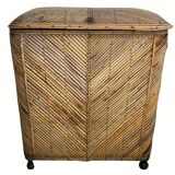 Vintage pencil split reed rattan bamboo wicker chest, 1930s-1950s