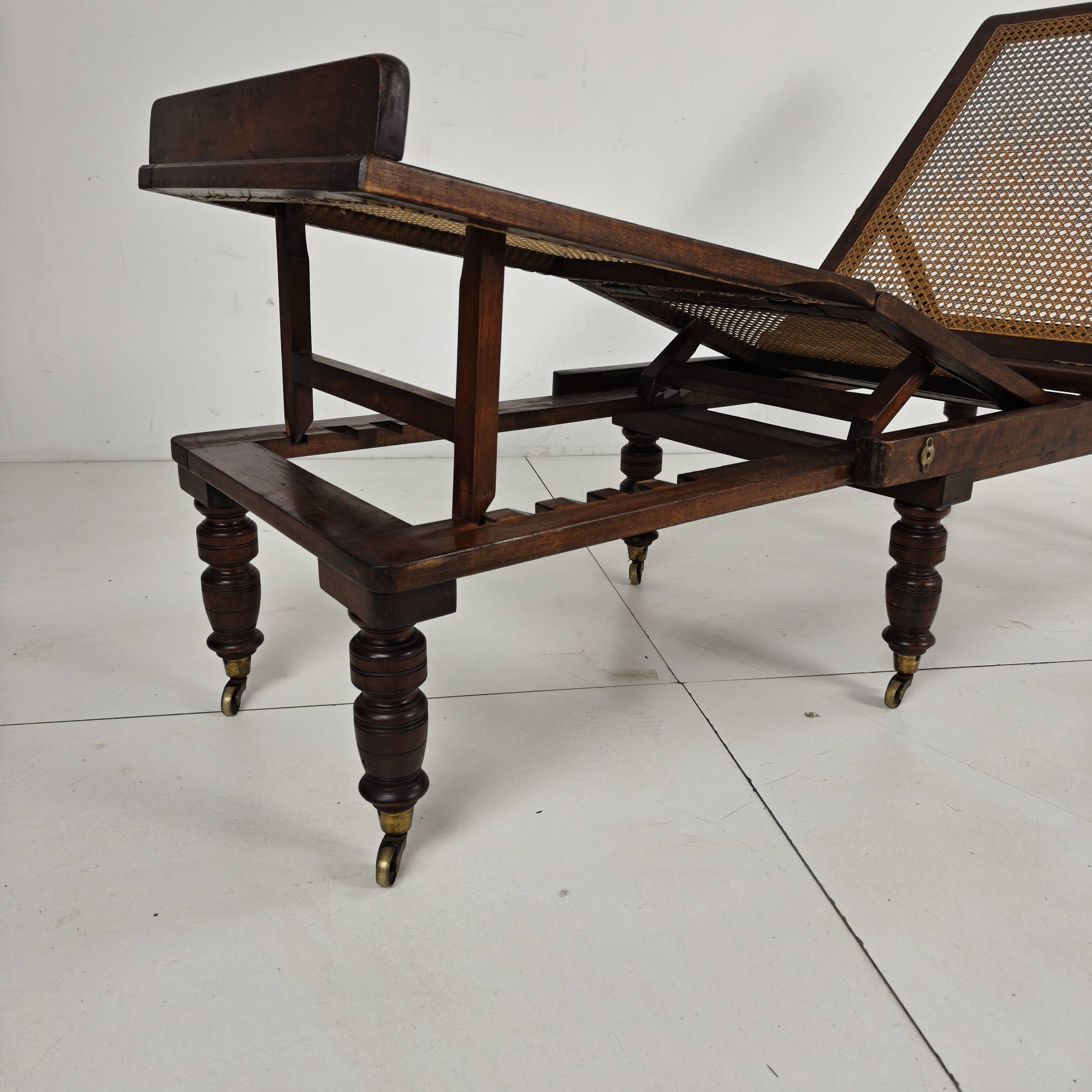 Late 19th Century English Oak Campaign Daybed with Original Cane Webbing
