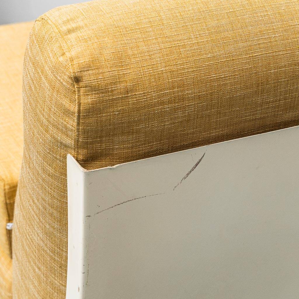 Pair of vintage yellow fabric armchairs, 1970s modernism