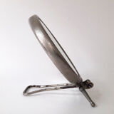 Vintage Adjustable Beveled Round Mirror and Magnifying in Metal Frame for Table or Wall.