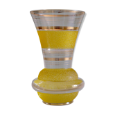 Vase year 50/60 glass Granita yellow stripes and gold pinstripes