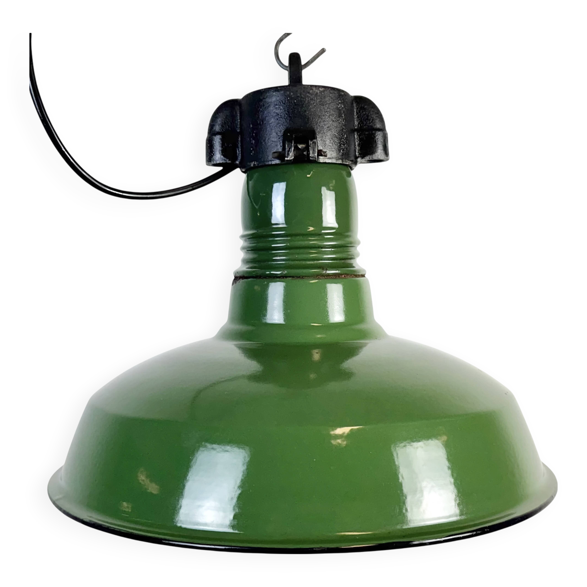 Industrial Green Enamel Factory Pendant Lamp, 1960s