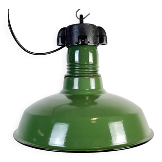 Industrial Green Enamel Factory Pendant Lamp, 1960s