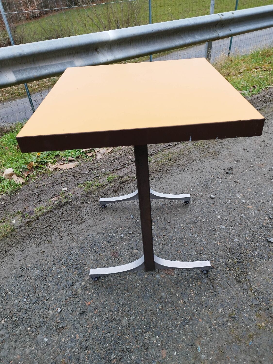 Healing bistro table formica orange iron foot