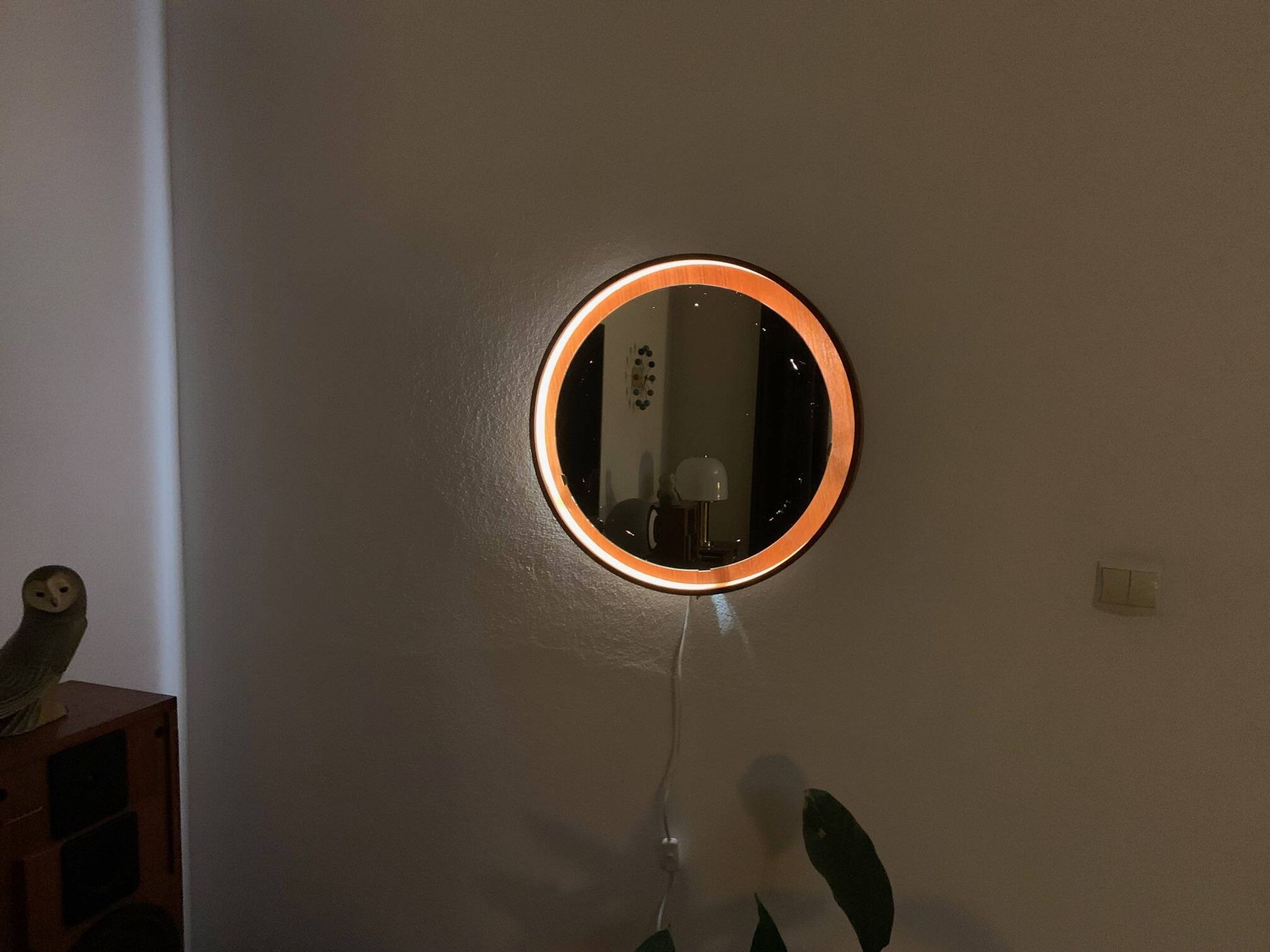 Teak, illuminated mirror, Italy, 1960s