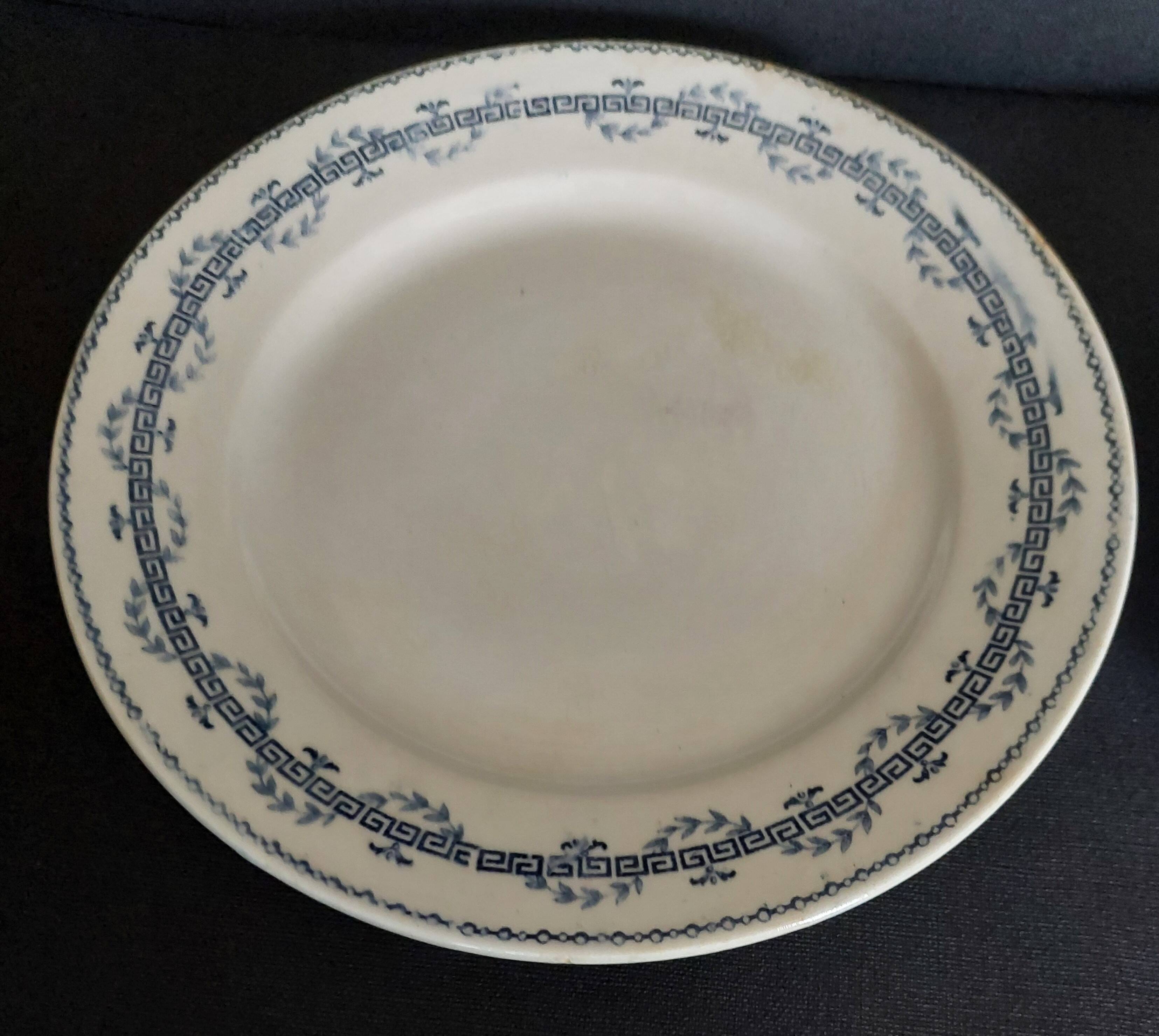 Pair of flat plates in Gien iron earthenware, Austerlitz decor