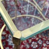 Suite of 3 trundle tables in golden brinze and glass slabs period 1970/1980