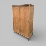 Vintage wardrobe with compass legs in raw wood, sliding doors, 1960s