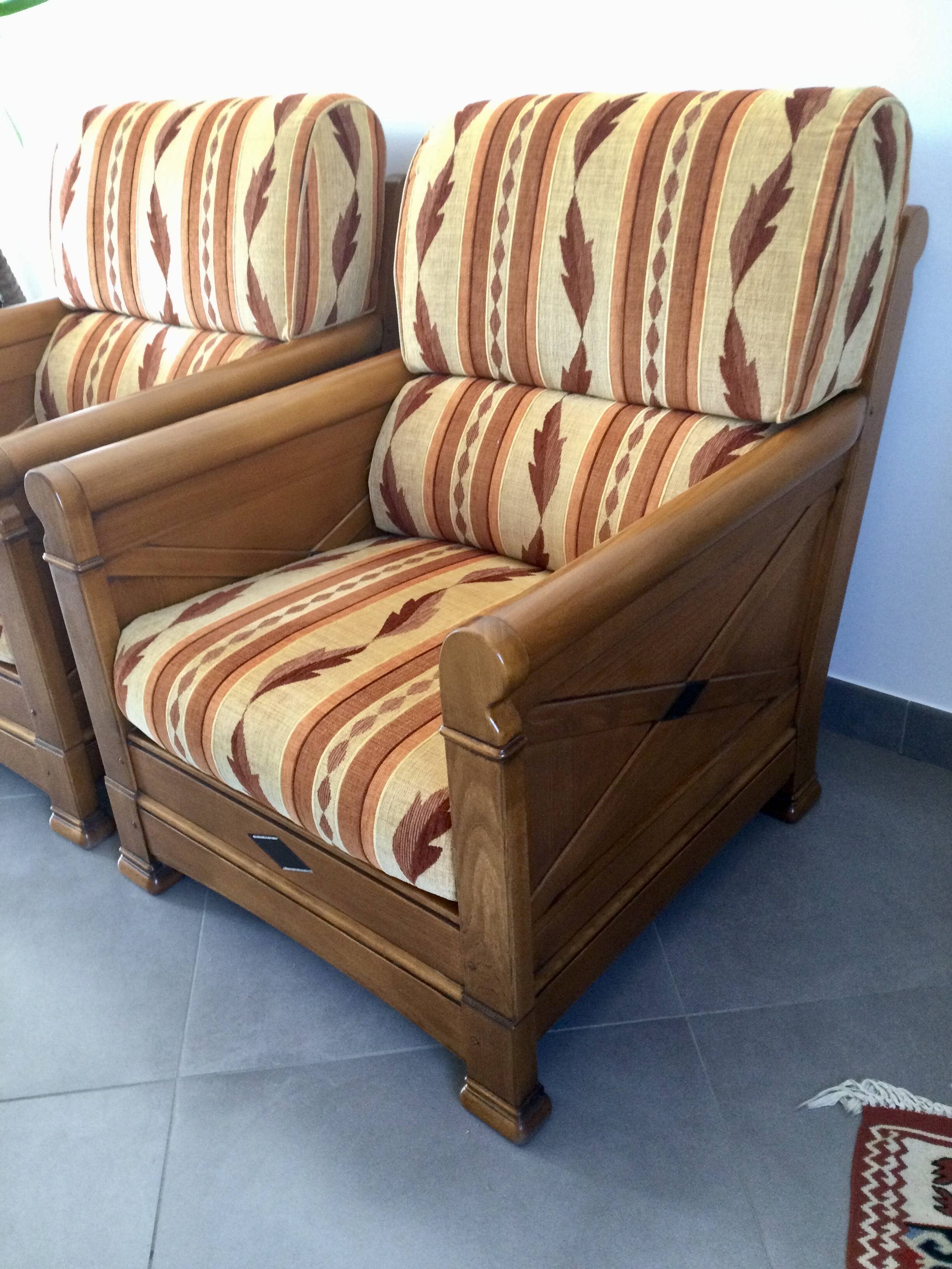 Jacques Leleu - Pair of Armchairs in Cherry Wood