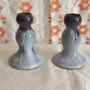 Pair of handcrafted glazed stoneware candle holders