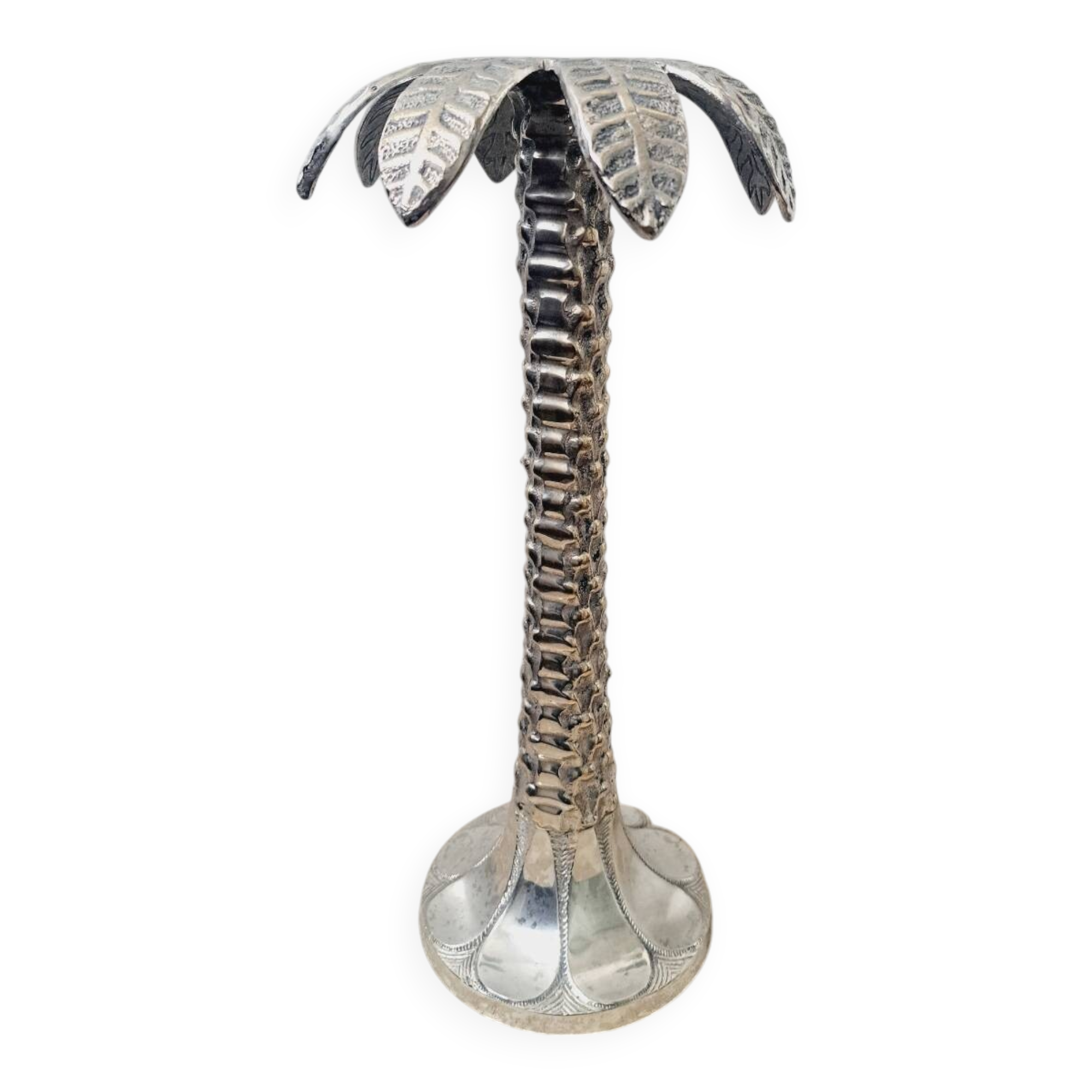 Grand bougeoir palmier argente
