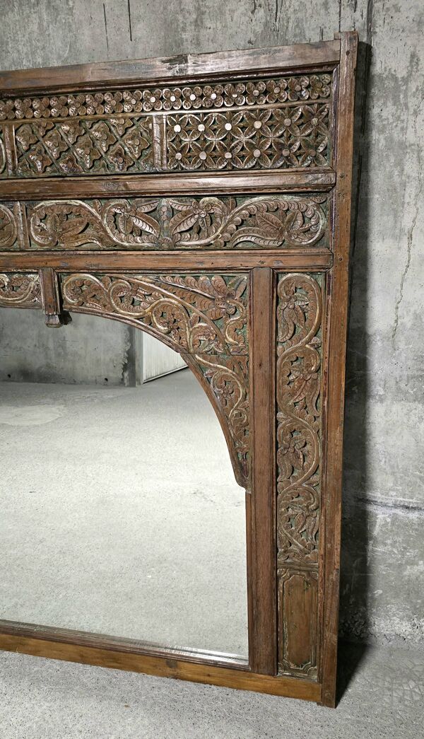 Grand miroir - tête de lit indien en bois sculpté
