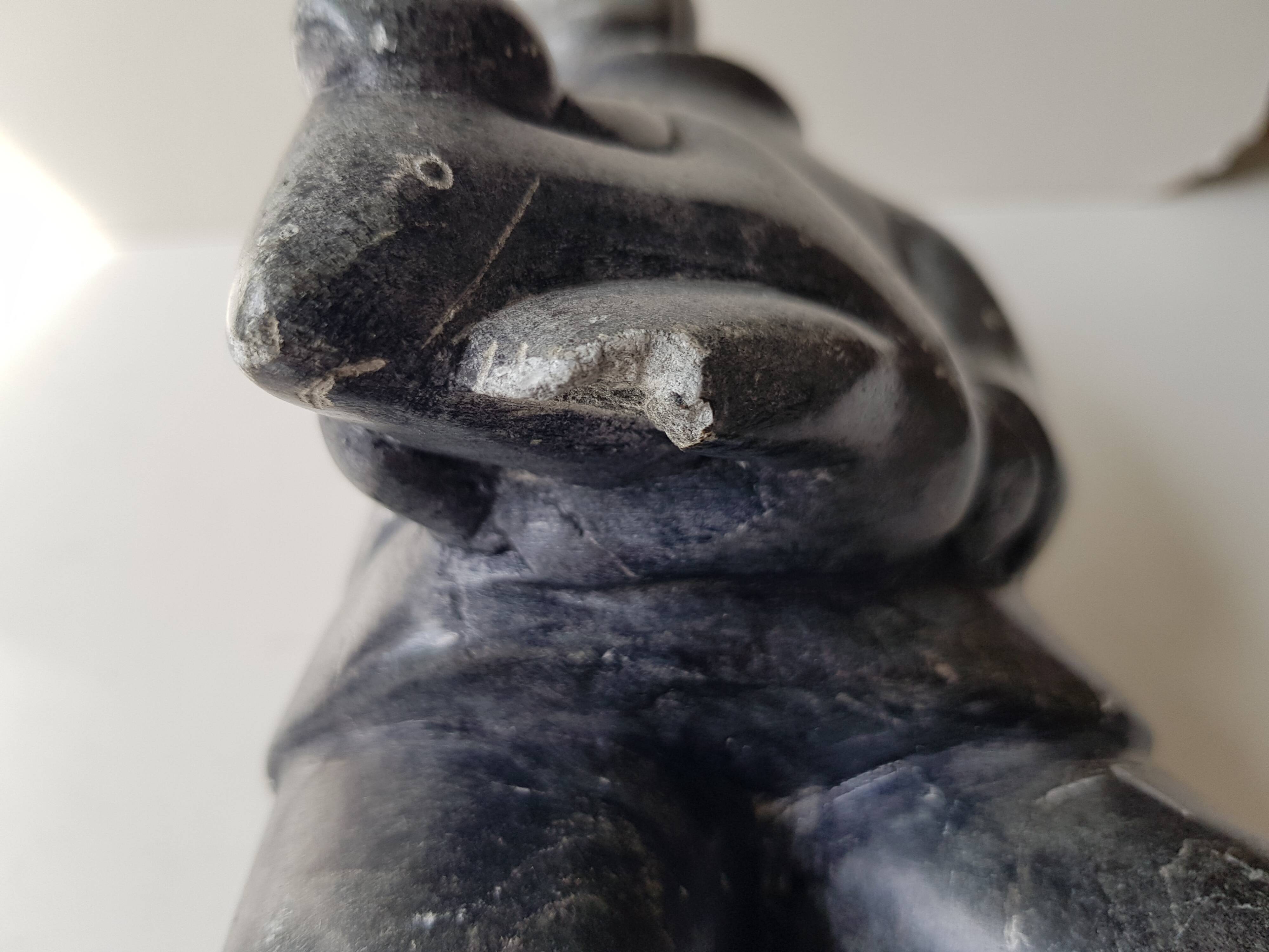 Inuit Art Soapstone Sculpture Eskimo Hunter/Fisherman Signed. 1960s