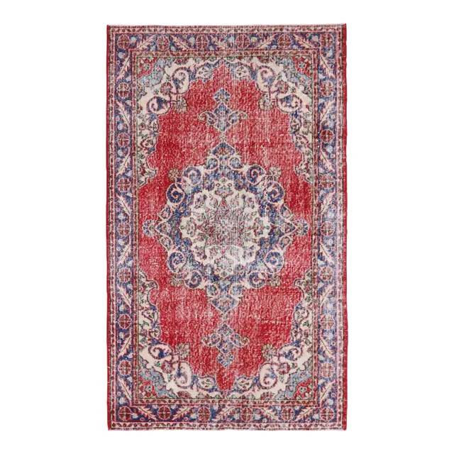 Vintage Turkish Oushak Handmade Wool Cotton Red Area Rug 124x209