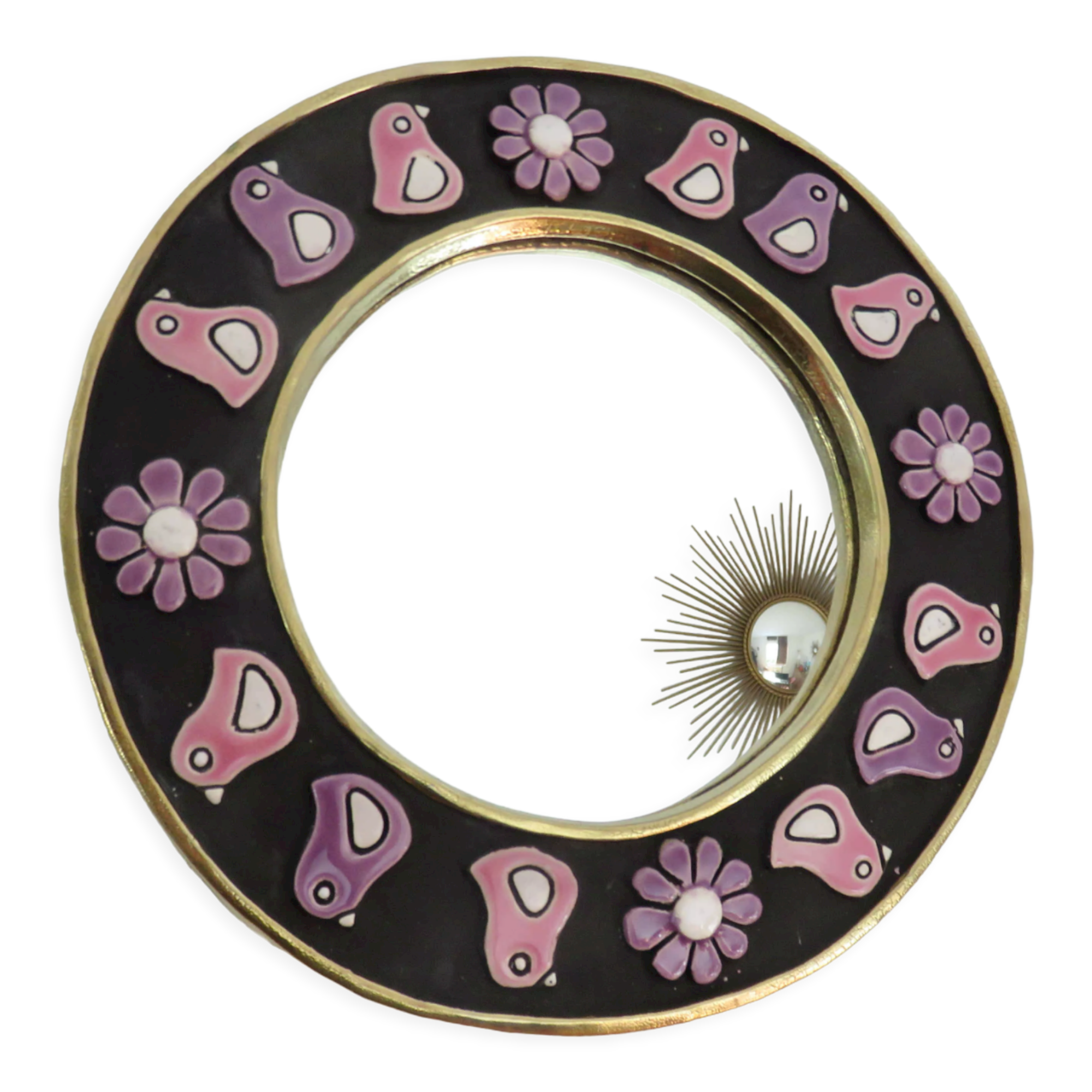 Miroir en céramique rond Mithé Espelt années 70 25cm