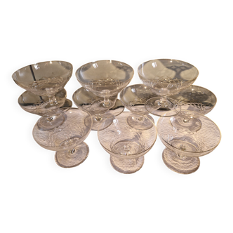 10 Cut Crystal Champagne Coupes, Circa 1930