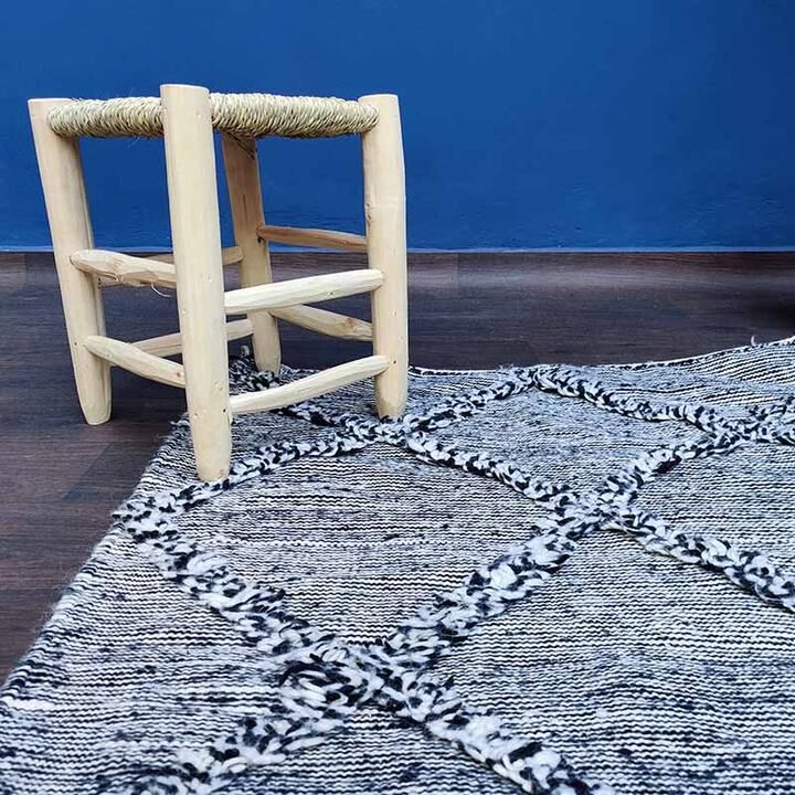 Small Moroccan Berber Carpet Made Main Zanafi Black 100x160 cm