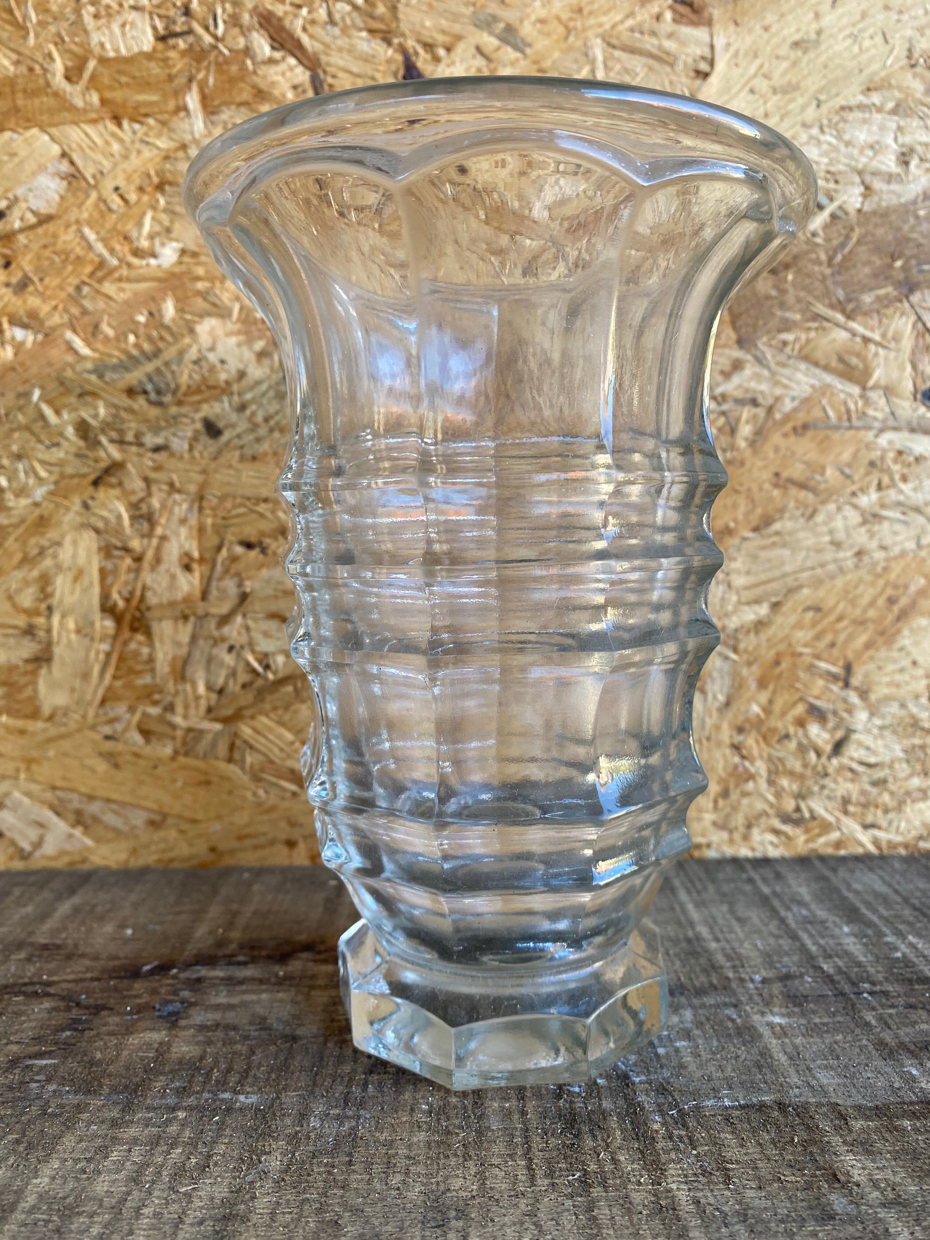 Vase Ancien Verre Moulé Années 70 Made In France Vintage #D973