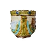 French Art Nouveau Majolica Flowerpot With Swans, Early 20th Century