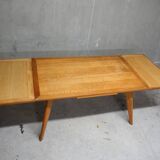 Dining table in blond oak compass feet 1950