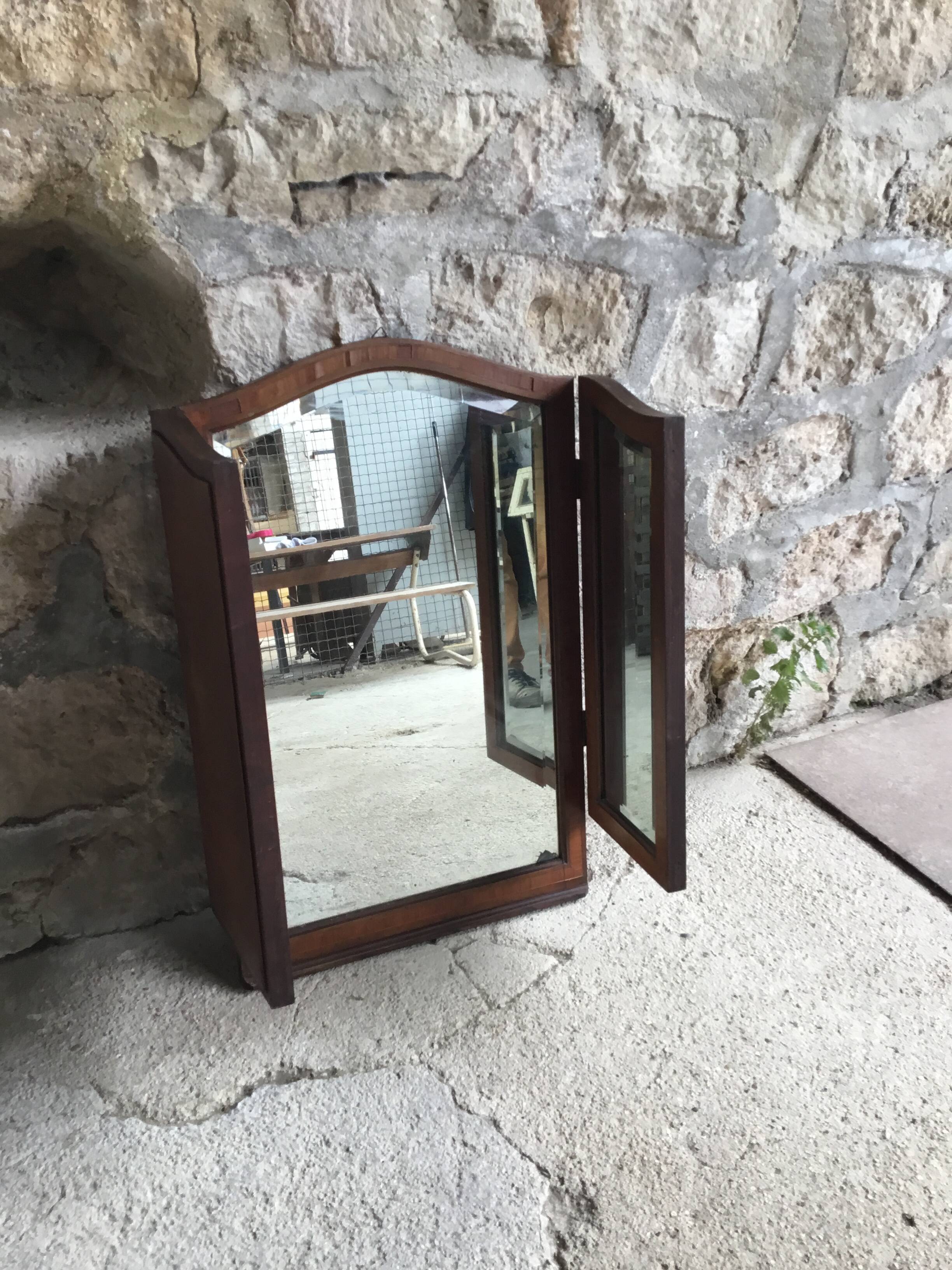 Art-deco wall triptych mirror - marquetry - early 20th century