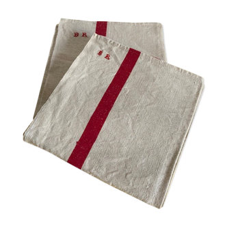 Set of tea towels in flax and monogrammed hemp