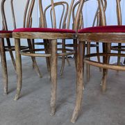 Set of 8 Vintage Bentwood Bistro Chairs: Red Upholstery