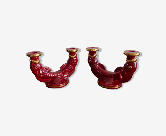 Paire de bougeoirs en céramique