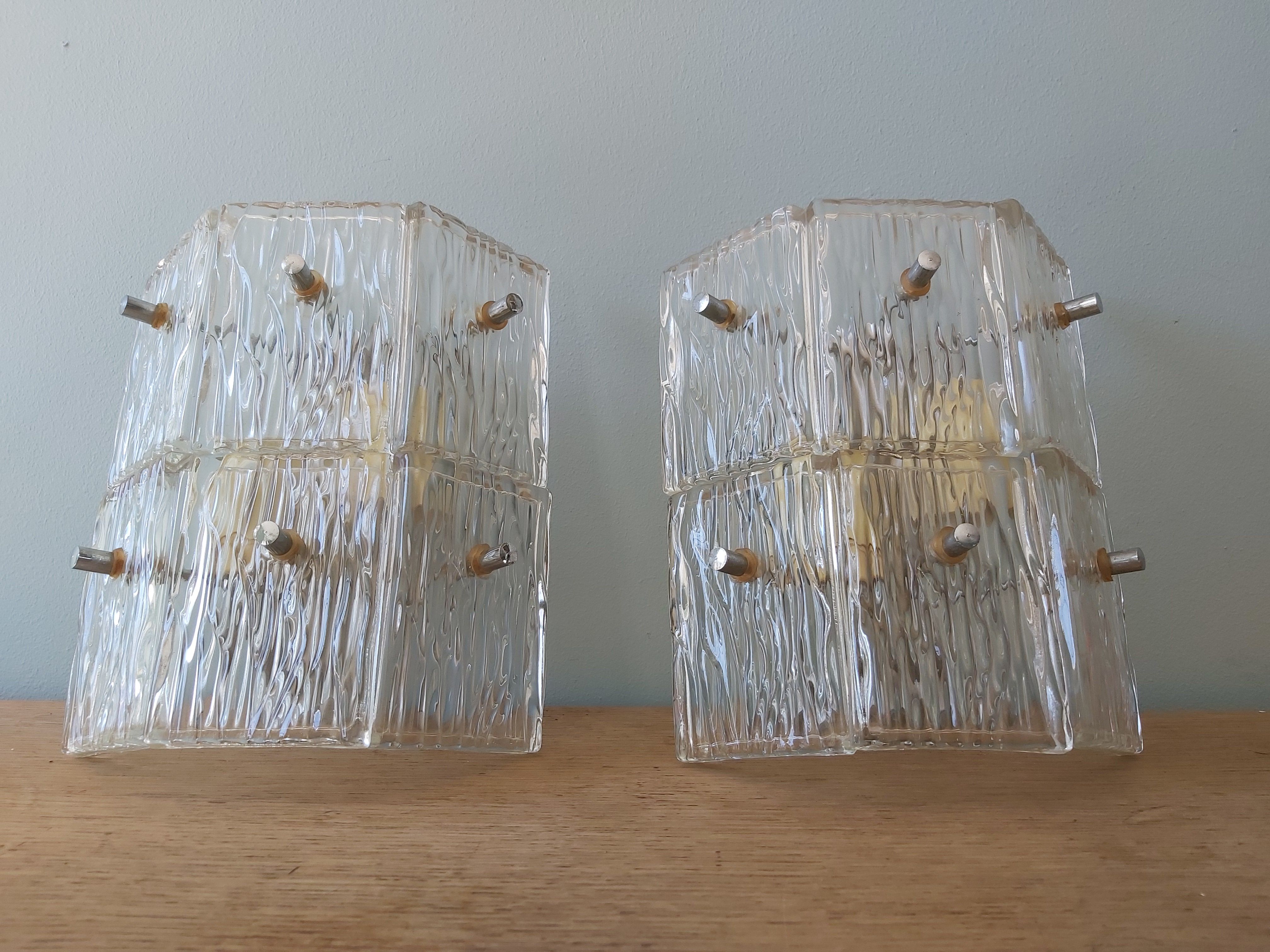Pair of vintage frosted glass wall lamps, 1960s