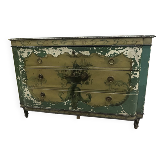 Commode en bois peint