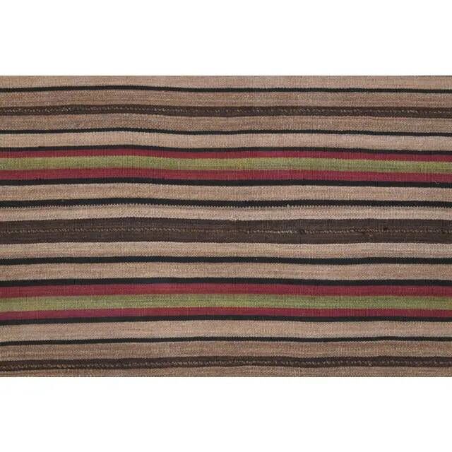 Vintage Turkish Oushak Handmade Wool Cotton Brown Kilim Area Rug 136x214