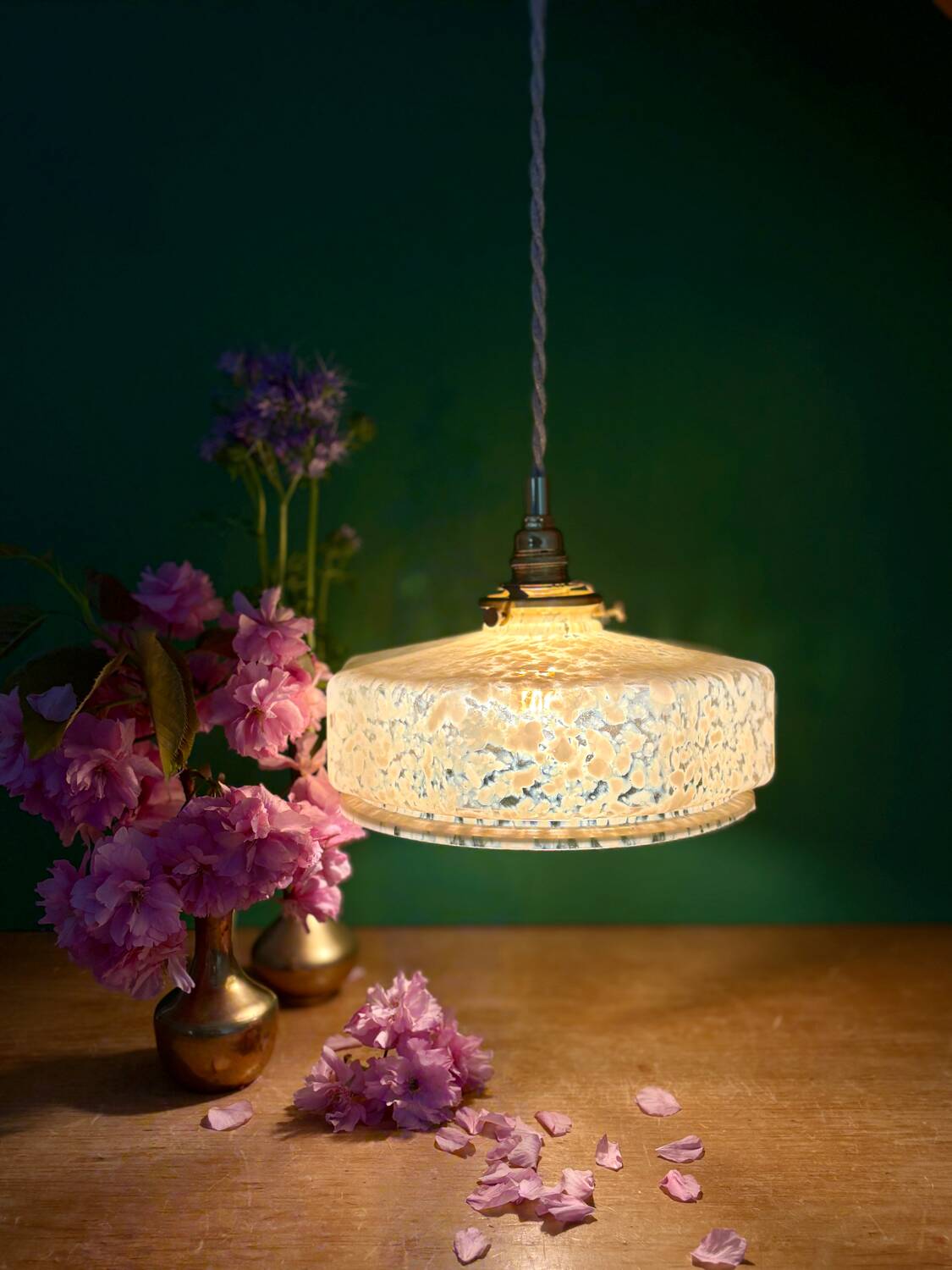 Vintage glass pendant light in yellow from Clichy