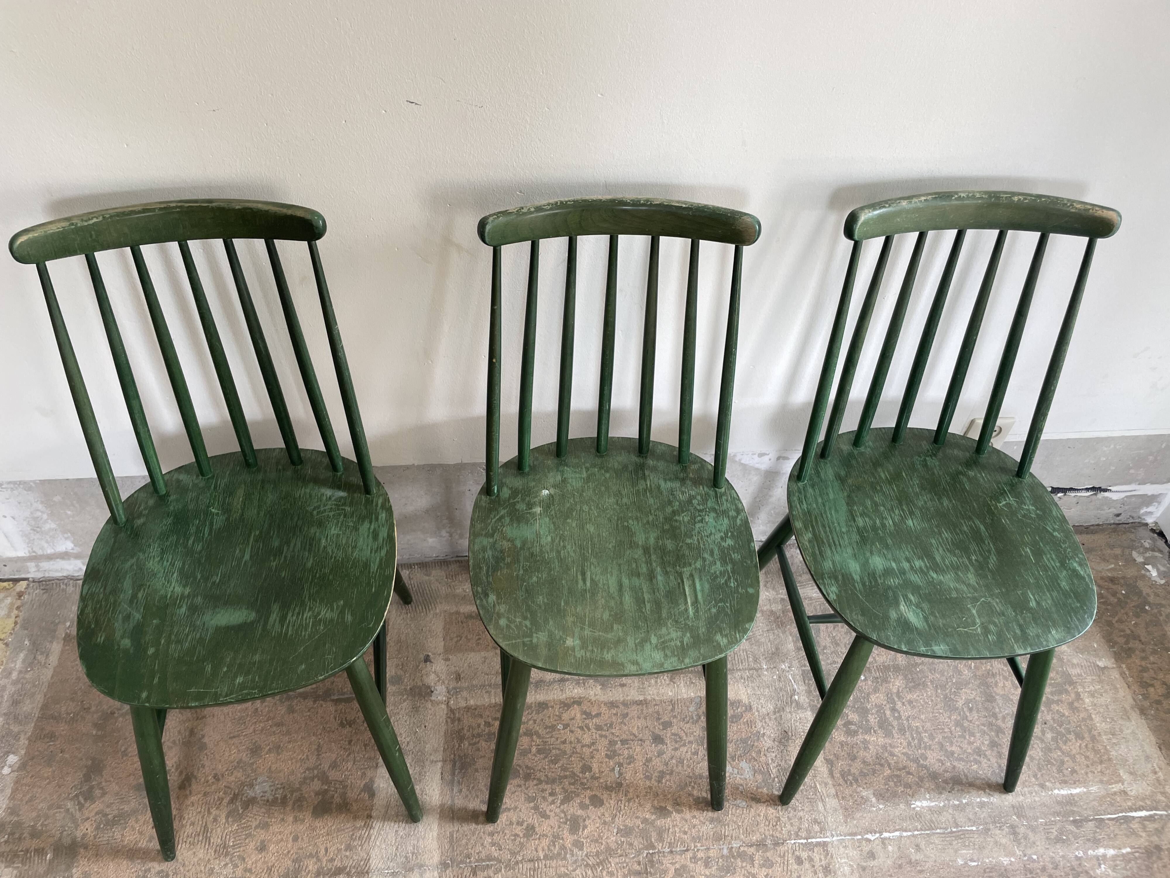 Cinq chaises Fanett vertes par Ilmari Tapiovaara pour Edsby-ken