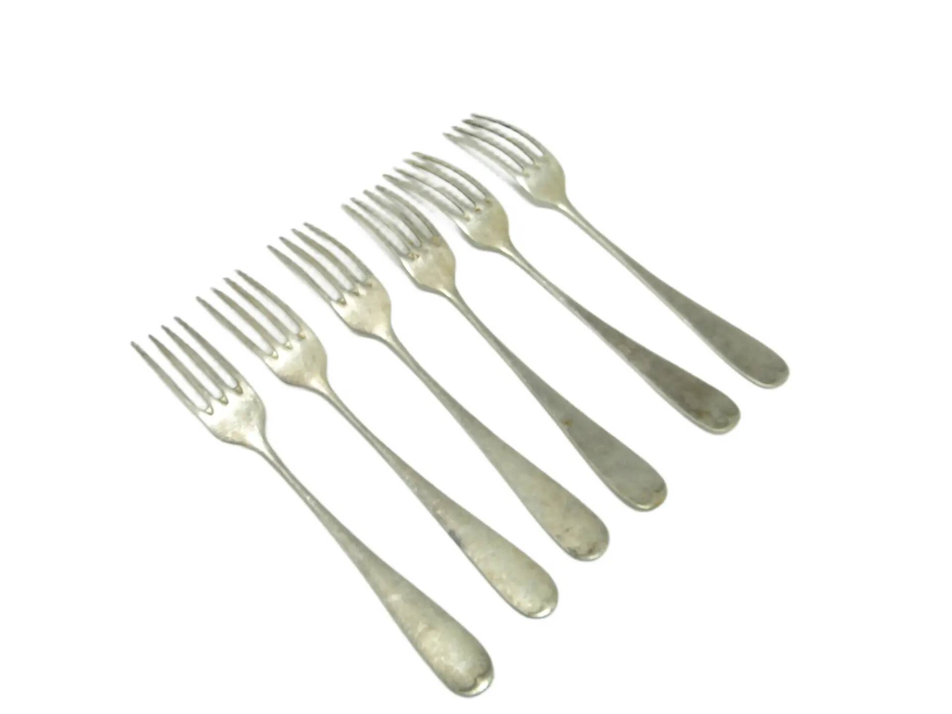 Set of forks, minimalism, silver-plated brass, Henneberg Brothers, Poland, 1930s