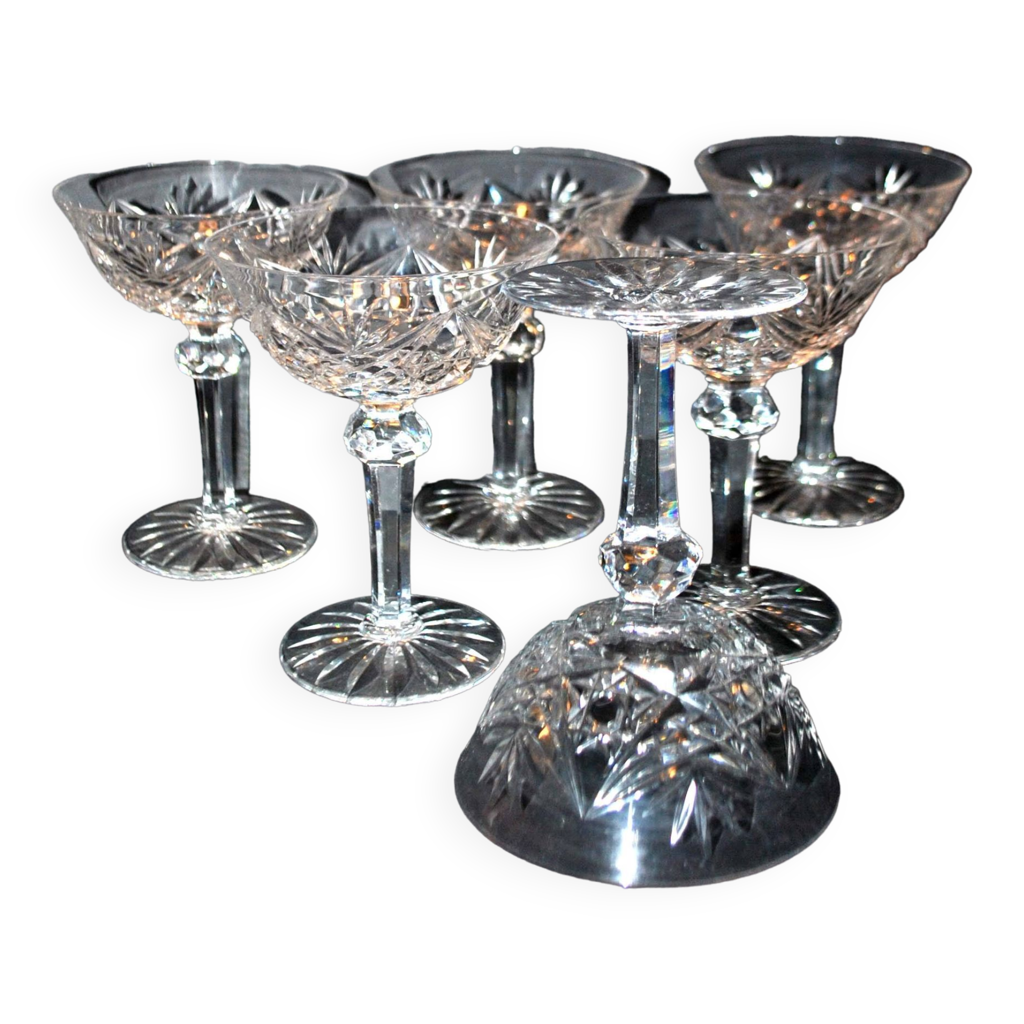 Set of 6 vintage champagne glasses in cut crystal SAINT-LOUIS? LEMBERG?