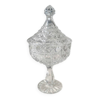 Large lead crystal candy dish/Drageoir. Tritschler Winterhalder. Dome shape, faceted patterns. Dim 30 x 15 cm