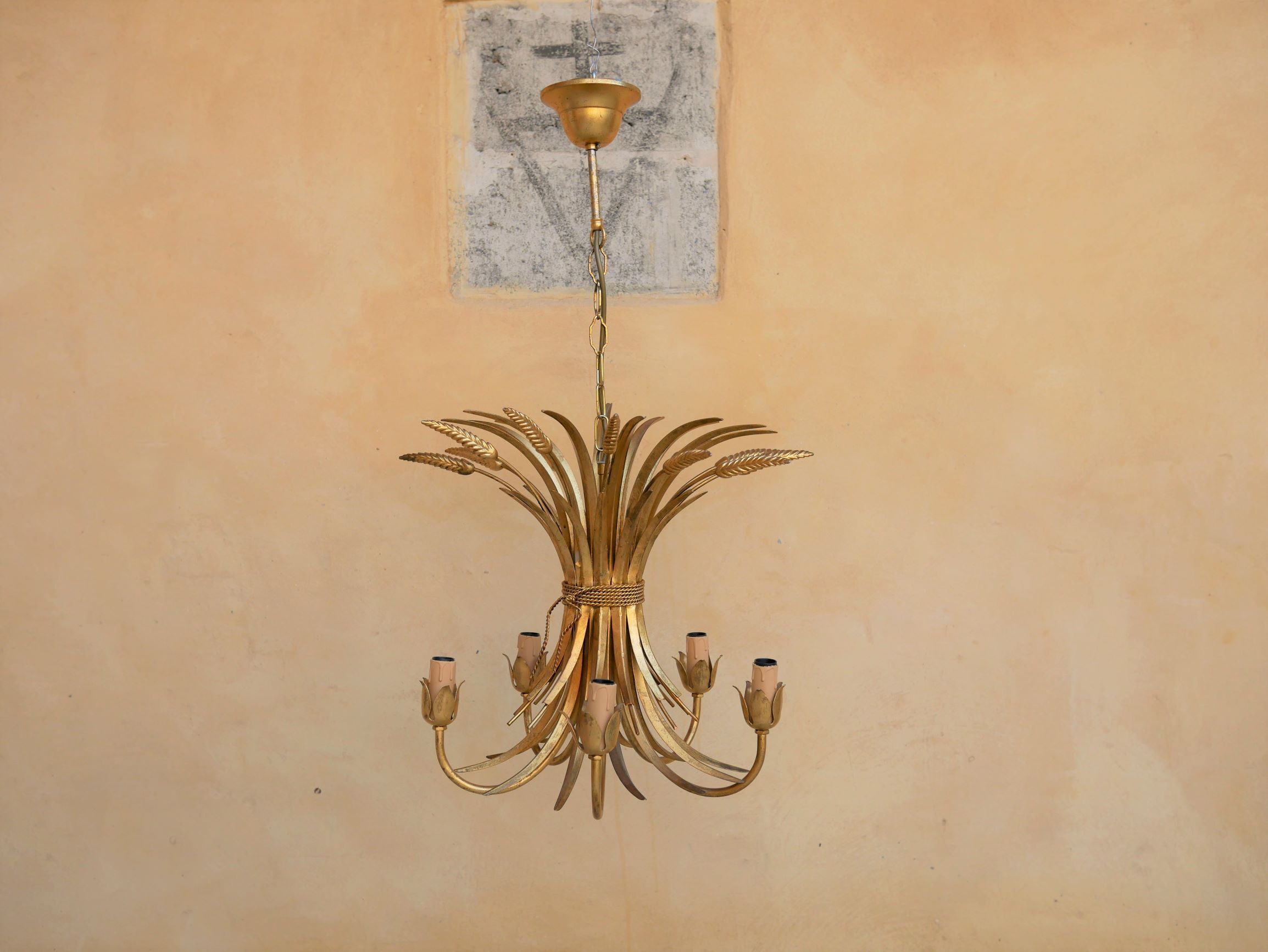 Golden vintage chandelier "wheat ears" by Maison Masca