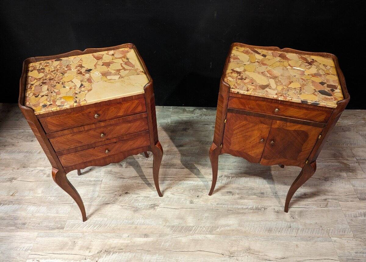 Pair of Louis XV Style Bedside Tables in Rosewood Marquetry