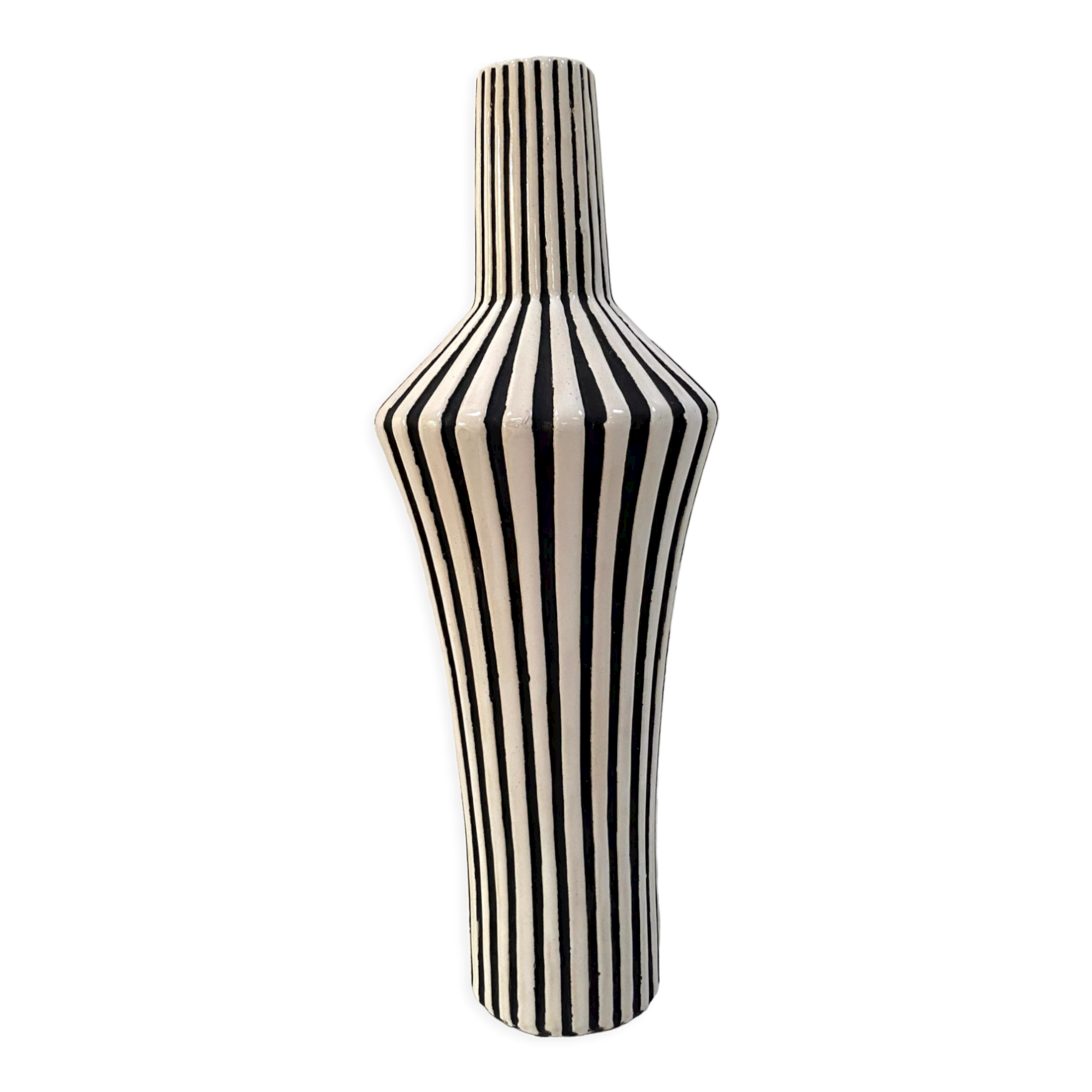 Graphic ceramic vase with black and white stripes