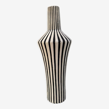 Graphic ceramic vase with black and white stripes